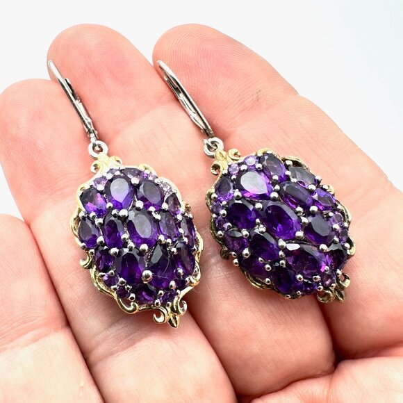 Chuck Clemency Sterling Silver Purple Amethyst Earring Pierced 1 3/4 Inch - Picture 1 of 5